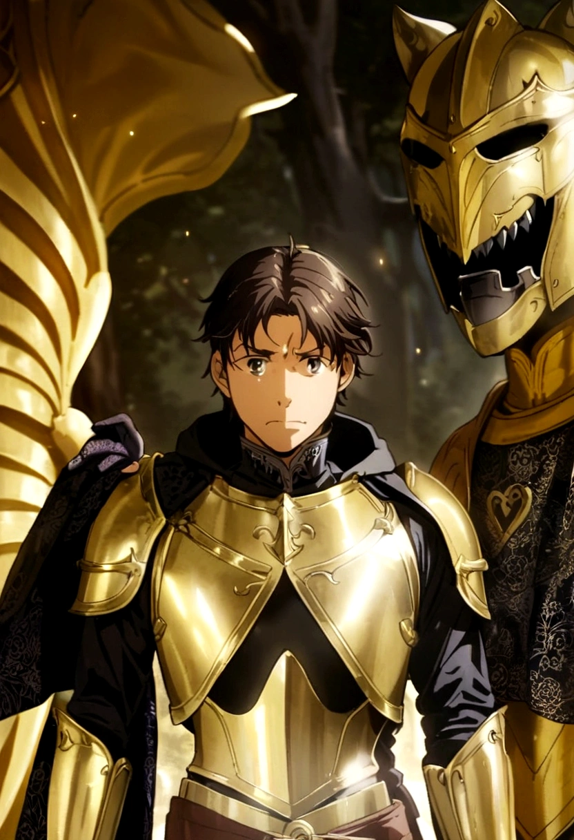 Knight in golden armor of the pound symbol anime
