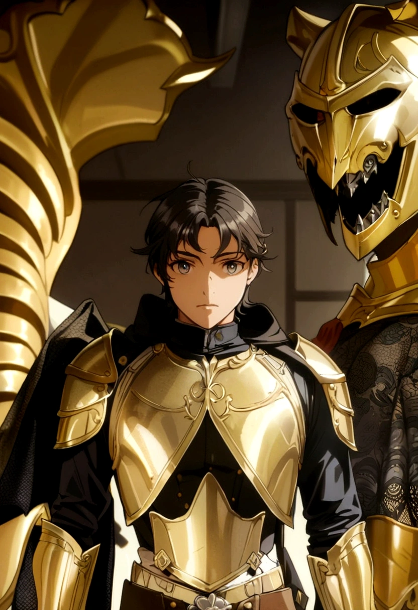 Knight in golden armor of the pound symbol anime