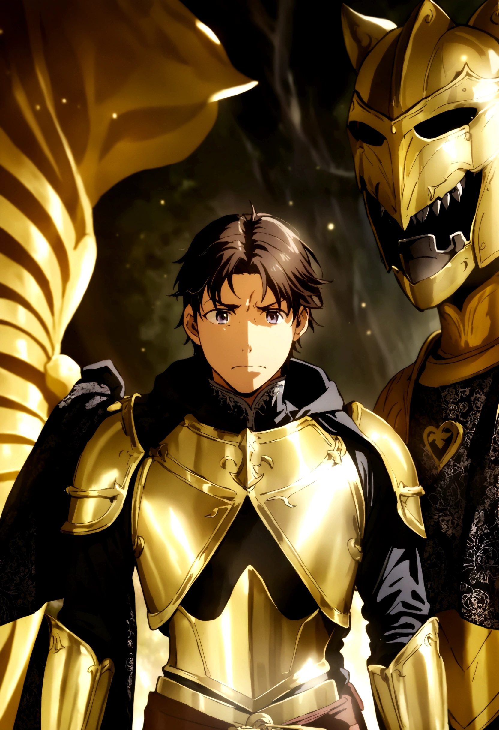 Knight in golden armor of the pound symbol anime