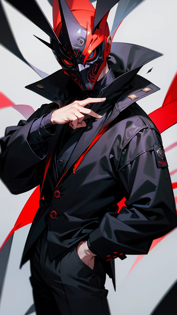 A man in a mask and black jacket, Hands in your pocket, Stylish pose, Centralized in the center, High quality, High details