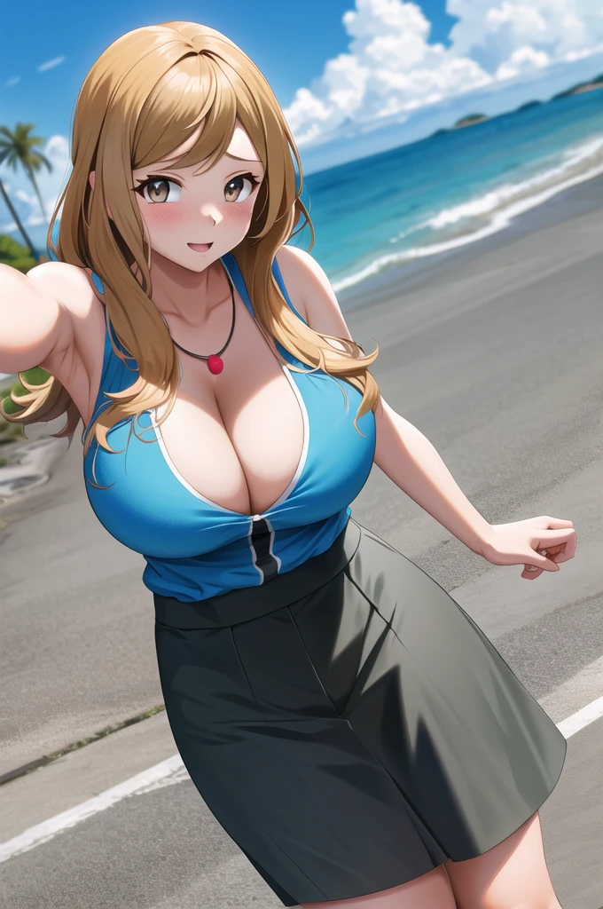 Serena with big breasts, showing big breasts, sample breasts, neckleace, breasts showing