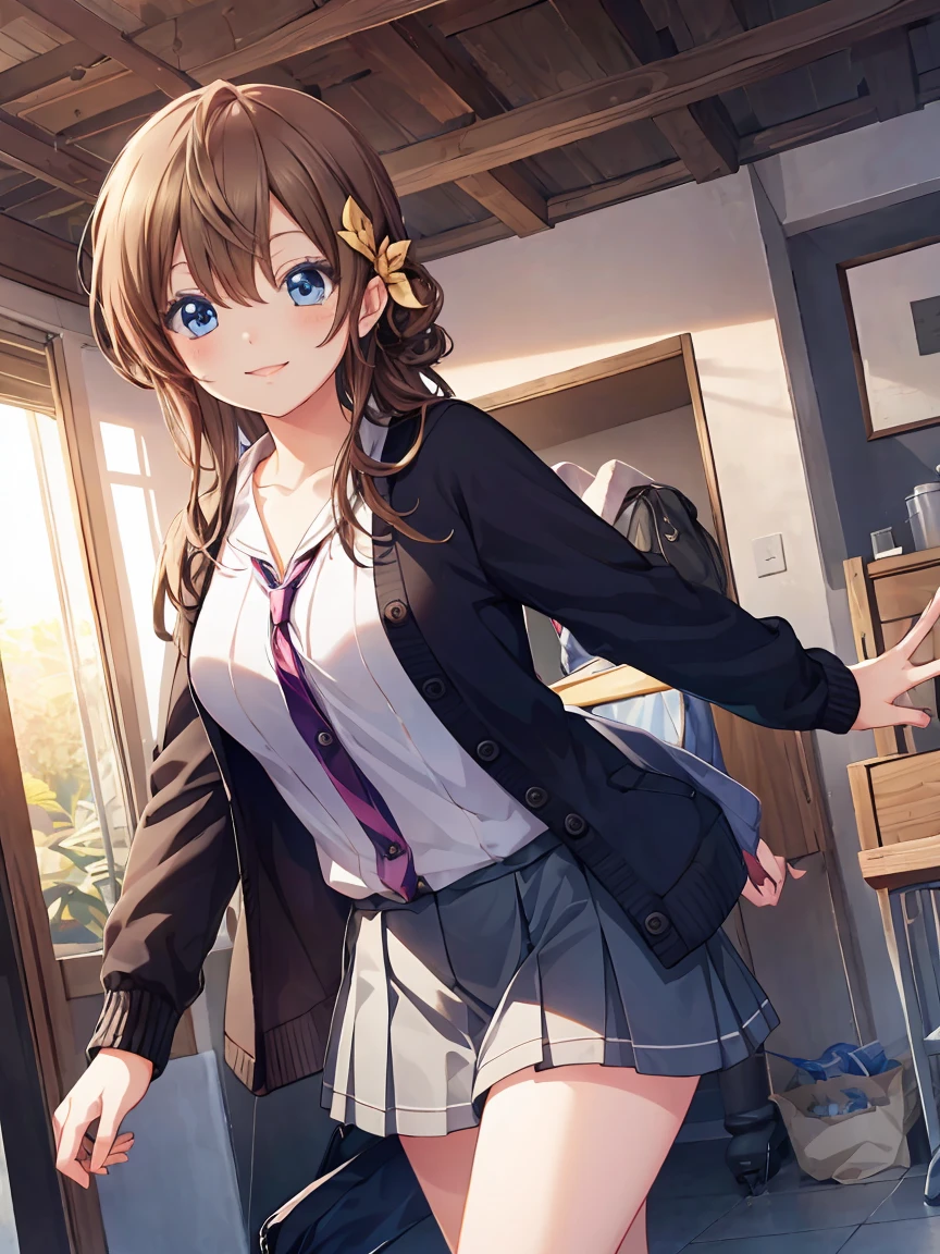 Smile,best Smile,double Peace,cardigan,miniskirt,masterpiece,best quality,ultra detailed,high resolution,extremely detailed CG, (perfect hand),