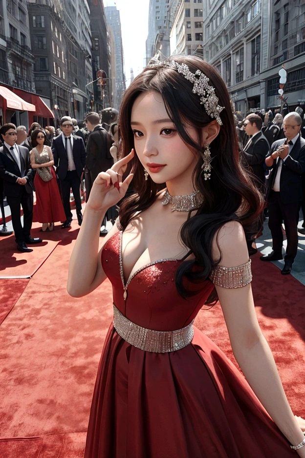 1 woman, 1 man, ideal , dress, Red carpet background, couple, Instagram Filter,