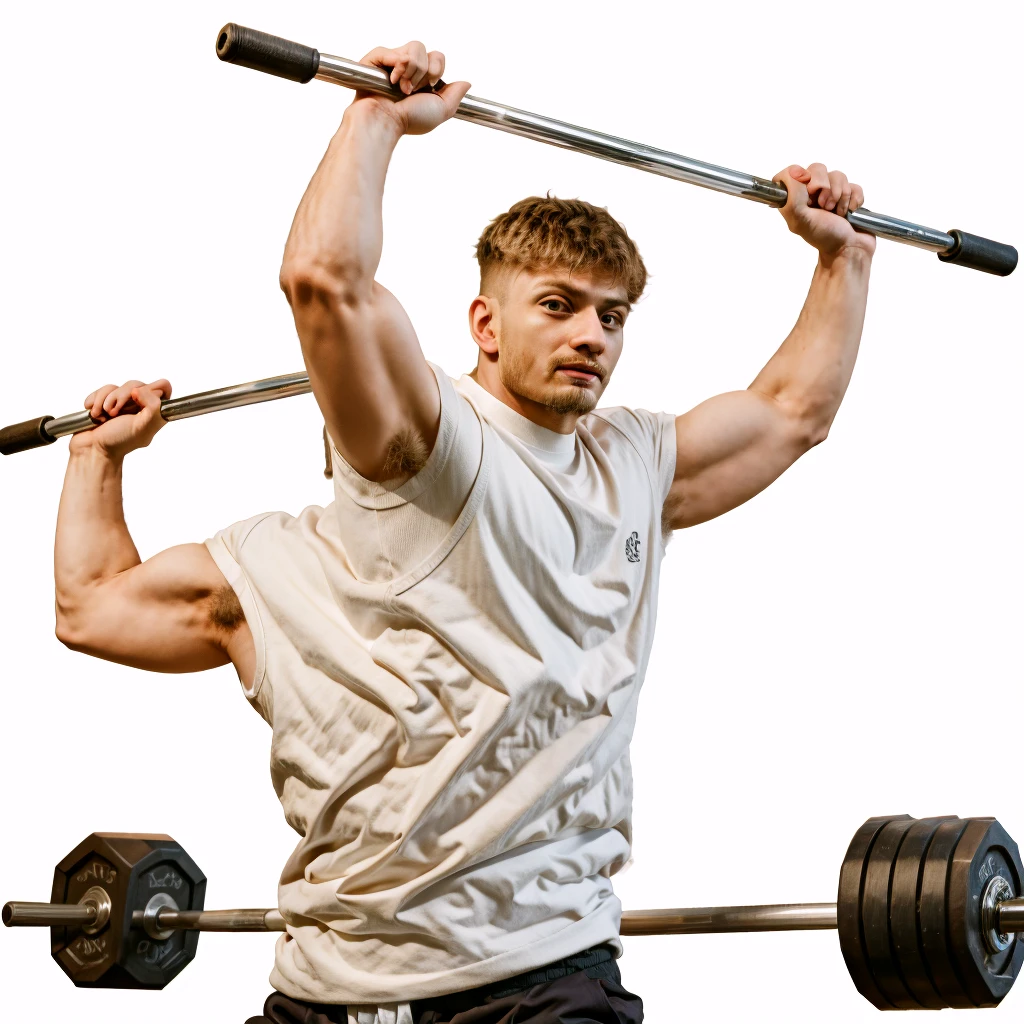(masterpiece, best quality), 1man, solo, lifting weights
