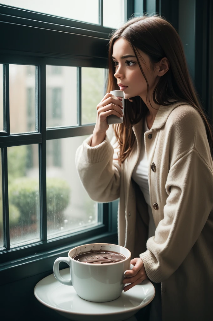 A watching Netflix with hot chocolate and rainy windows