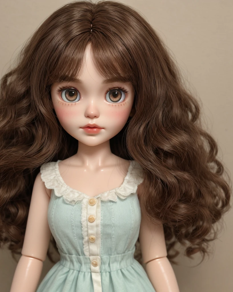 Create a Blythe doll with cute brunette curly hair