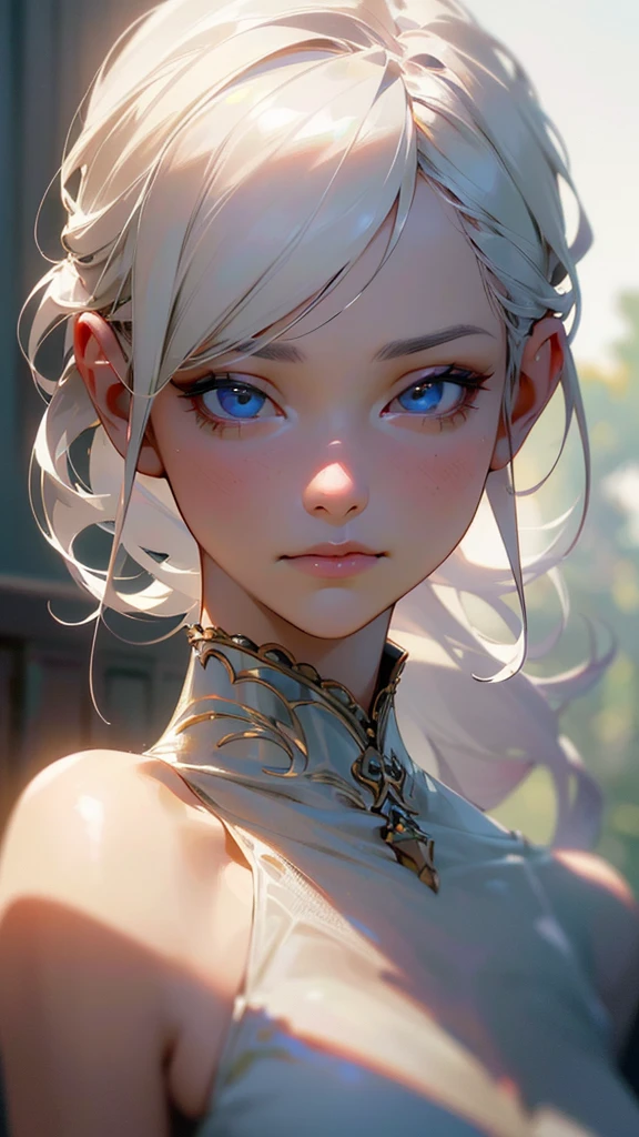 Two twin girls with white hair , detailed face and eyes, intricate hairstyle, delicate facial features, elegant posture, serene expression, soft lighting, muted colors, cinematic composition, highly detailed, photorealistic, 8k, (best quality,4k,8k,highres,masterpiece:1.2),ultra-detailed,(realistic,photorealistic,photo-realistic:1.37)