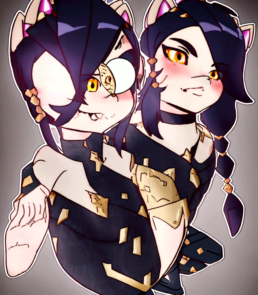 1 girl, Alone, wide, looking at the viewer, black fur, bandage on face, yellow eyes, animal ears, SMILE, bandage on nose, braid, cat ears, bandage, hits, old, fake animal ears, simple background, Open mouth, canine, , bare shoulders, SCAR, teeth, shirt, bare shoulders, white shirt, short sleeves, Closed mouth, t-shirt, hair over one eye, portrait, if, hair over the shoulder, Bermuda,Masterpiece, Best Quality, yelanv4, 1 girl, Alone, looking at the viewer, blush, SMILE, big breasts, neckline, green eyes, ((Brown sweater, black tights, ankle Boots, Boots:1.3)), Sofa, Café, holding the cup, ((hands on hip)), pelvic curtain, mole on chest, vision (genshin impact), cowboy shot