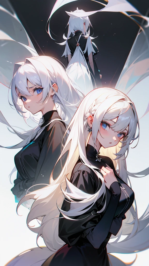 Girl , white hairs , skinny , peau claire, oversized outfit, emo style , shy , drawing a dragon