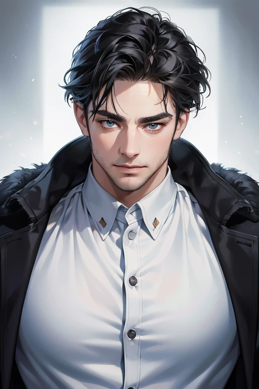 (best quality,4k,8k,highres,masterpiece:1.2),ultra-detailed,(realistic,photorealistic,photo-realistic:1.37),30 year old man,3 day beard,handsome anime,portraits,strong,masculine,dark hair,sharp jawline,mesmerizing eyes,perfectly styled hair,cool anime outfit,confident expression,vibrant colors,dynamic lighting, CEO and expression smile in love.