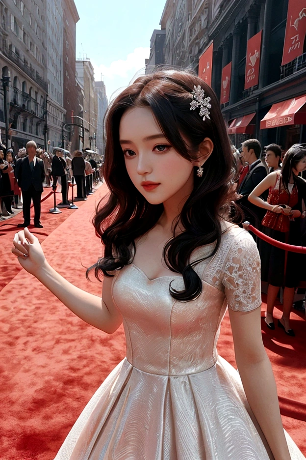 1 woman, 1 man, ideal , dress, Red carpet background, couple, Instagram Filter,