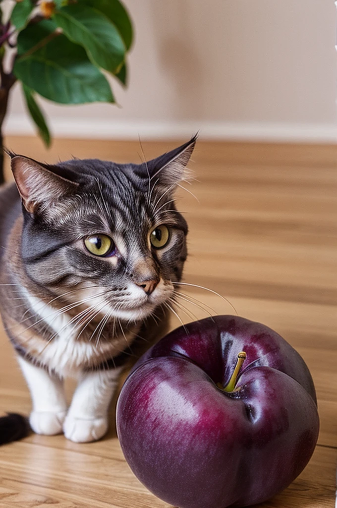 plum cat, cat made of plum