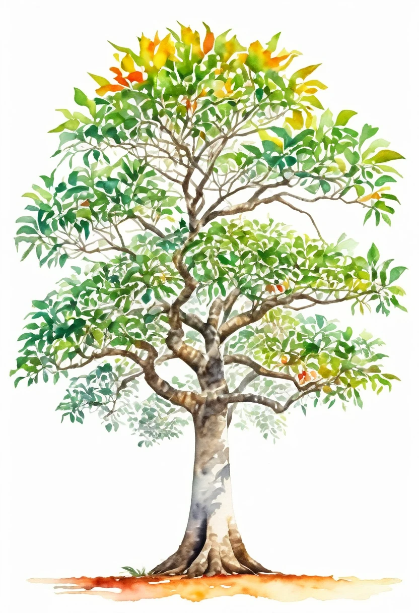 watercolor of A CEIBA TREE unique beautifull image vivid colors white background