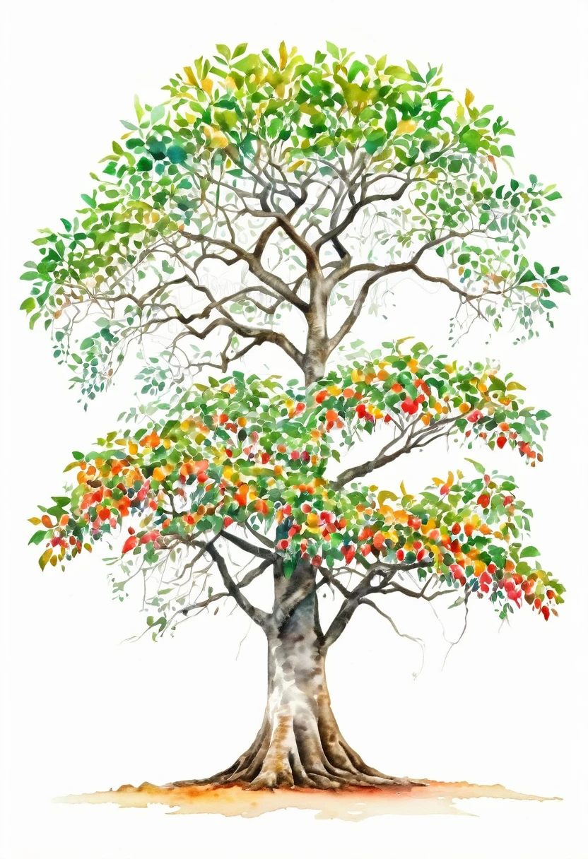 watercolor of A CEIBA TREE unique beautifull image vivid colors white background
