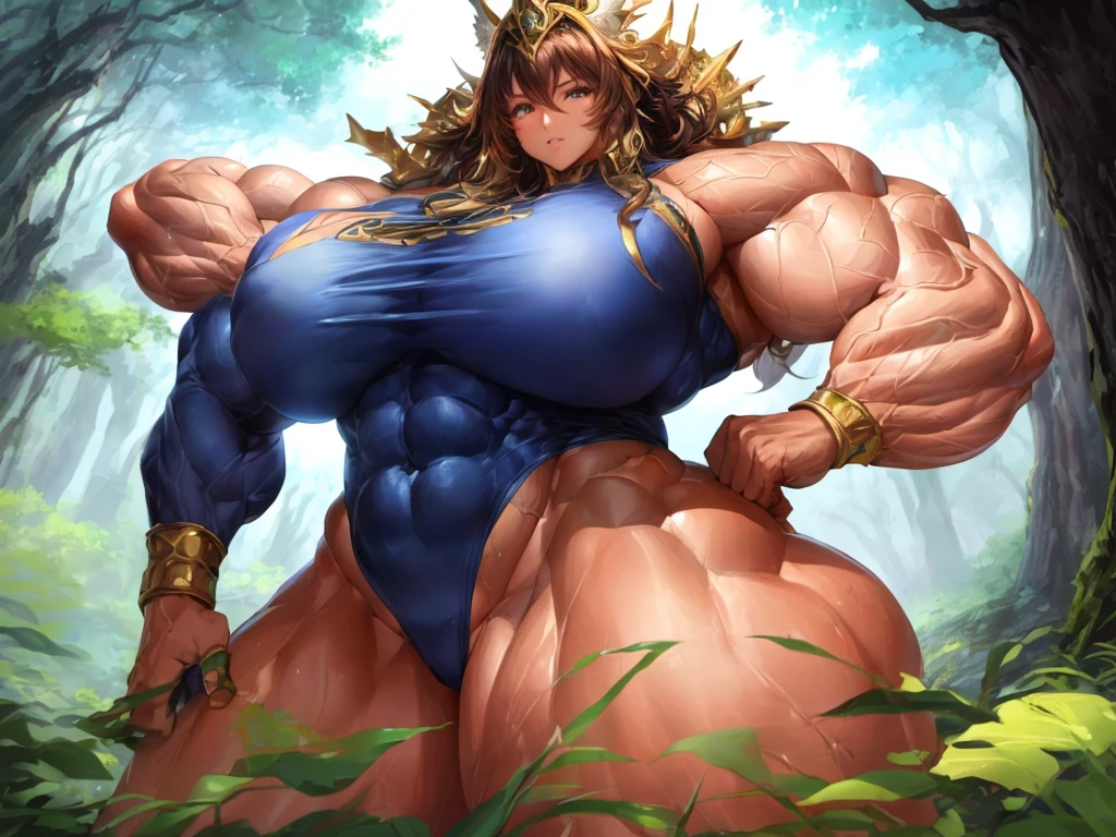 posing in a forest、A big-ass woman dressed in blue, muscular girl, muscular!!, Huge muscles, muscular!, muscular!! Science fiction, feminine and muscular, big muscles, Huge muscles, so beautiful. big muscless, big muscles, full of muscle, big biceps, extremely Muscular, muscular!!!, strongest pose, muscular! Fancy