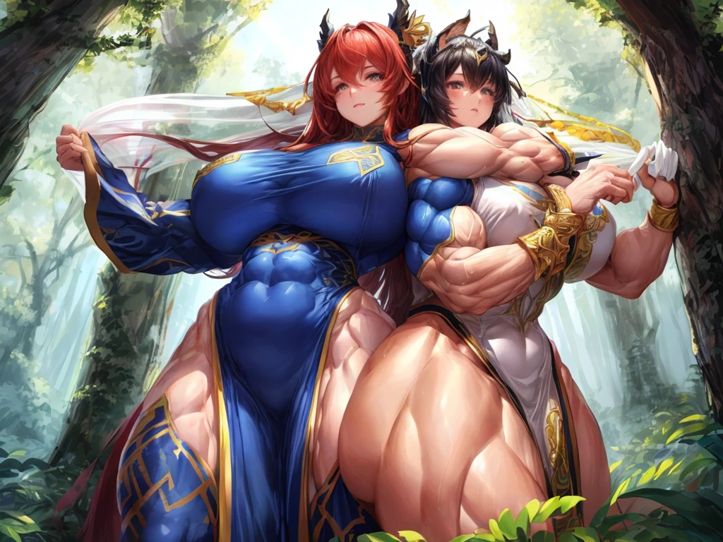posing in a forest、A big-ass woman dressed in blue, muscular girl, muscular!!, Huge muscles, muscular!, muscular!! Science fiction, feminine and muscular, big muscles, Huge muscles, so beautiful. big muscless, big muscles, full of muscle, big biceps, extremely Muscular, muscular!!!, strongest pose, muscular! Fancy