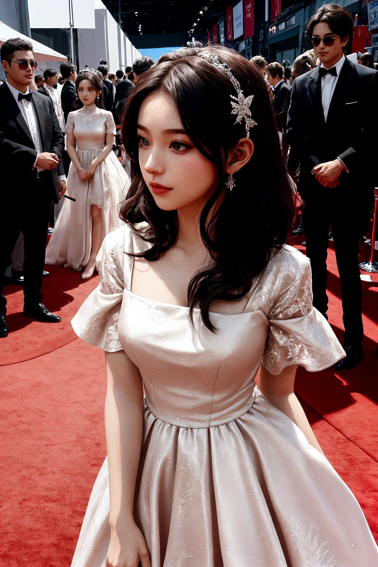 1 woman, 1 man, ideal , dress, Red carpet background, couple, Instagram Filter,