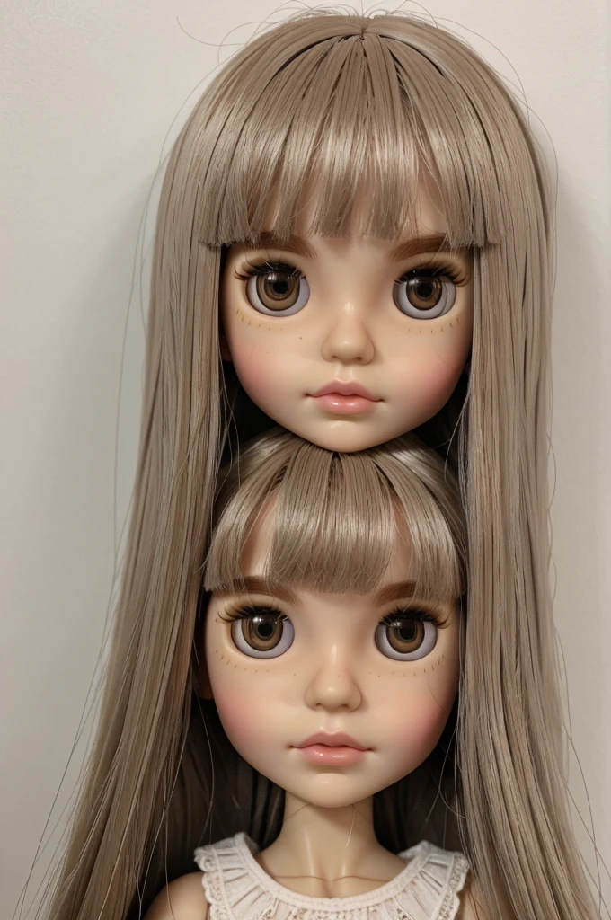 Blythe doll white straight brown hair bangs brown eyes thin eyebrows pink lips side pose 