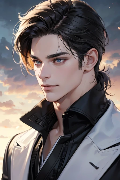 (best quality,4k,8k,highres,masterpiece:1.2),ultra-detailed,(realistic,photorealistic,photo-realistic:1.37),30 year old man,3 day beard,handsome anime,portraits,strong,masculine,dark hair,sharp jawline,mesmerizing eyes,perfectly styled hair,cool anime outfit,confident expression,vibrant colors,dynamic lighting, CEO and expression smile in love.
