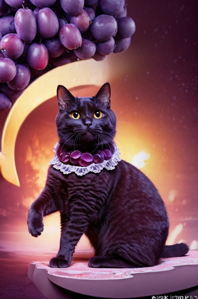 (Masterpiece, Best Quality, Illustration, Fine Detail), ((Very Detailed CG Unity 8k Wallpaper, High Resolution)), High Saturation, Low Brightness, ConceptArt, cat made of plums, a plum cat, cute