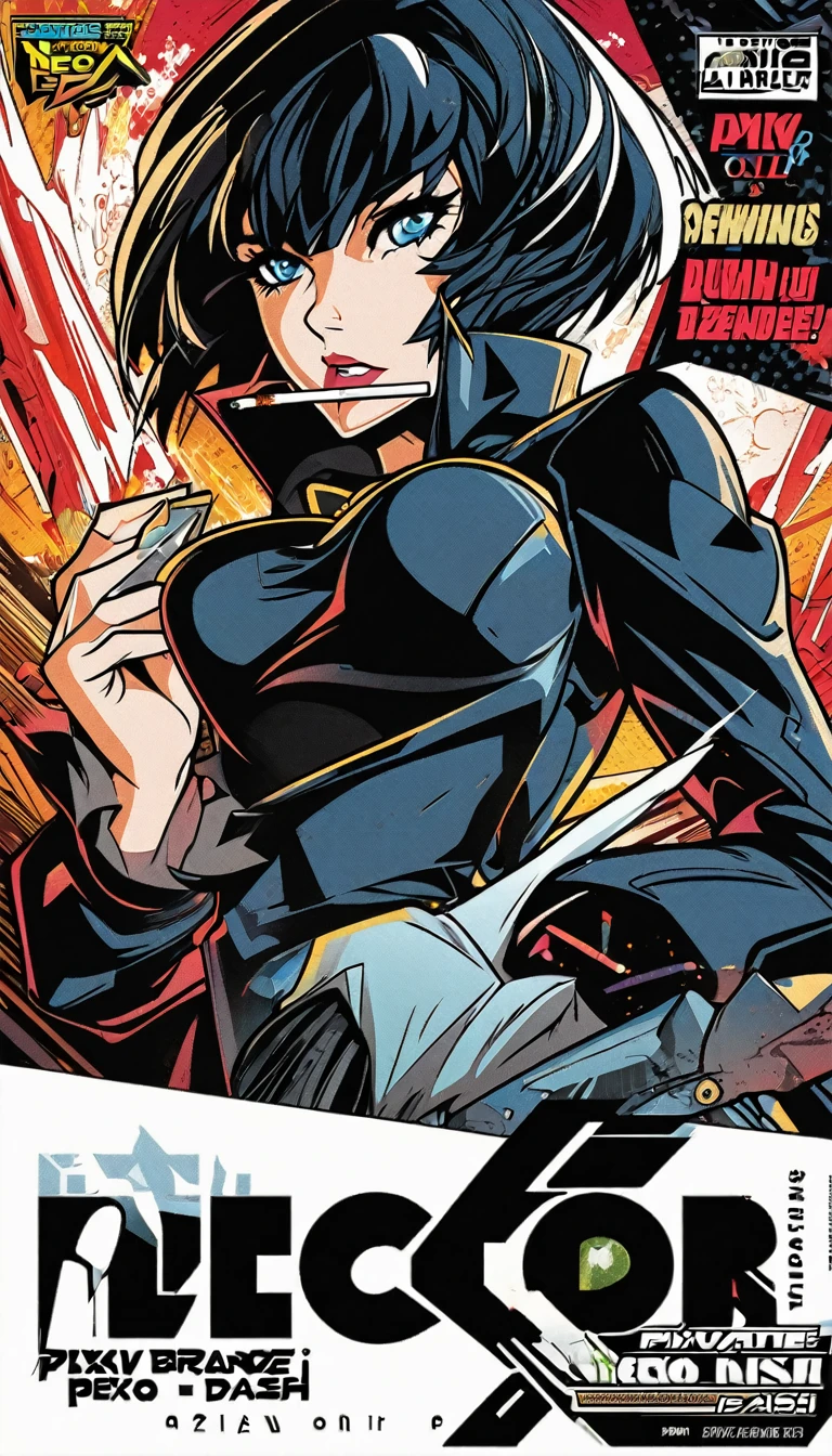 a close up of a person holding a cigarette in their hand, vector art by Pietro Faccini, PIXIV, private press, designed in neo - noir style, published art, artwork by Pedro Bell, cover sleeve, winning price, black andwhite, god brando, comicbook cover, precise! vector dash, corvo attano, comicbook cover, 2b