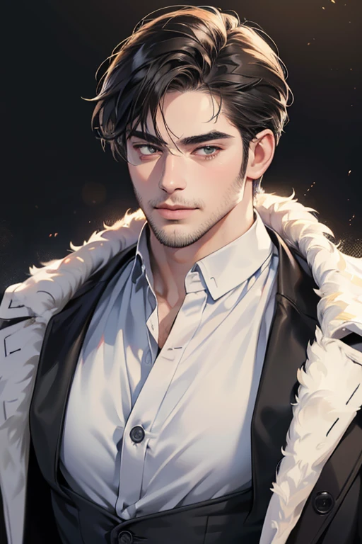 (best quality,4k,8k,highres,masterpiece:1.2),ultra-detailed,(realistic,photorealistic,photo-realistic:1.37),30 year old man,3 day beard,handsome anime,portraits,strong,masculine,dark hair,sharp jawline,mesmerizing eyes,perfectly styled hair,cool anime outfit,confident expression,vibrant colors,dynamic lighting, CEO and expression smile in love.
