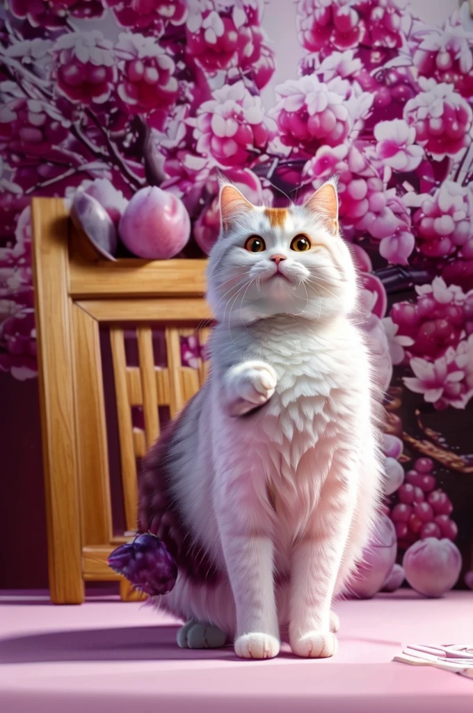 (Masterpiece, Best Quality, Illustration, Fine Detail), ((Very Detailed CG Unity 8k Wallpaper, High Resolution)), High Saturation, Low Brightness, ConceptArt, cat made of plums, a plum cat, cute