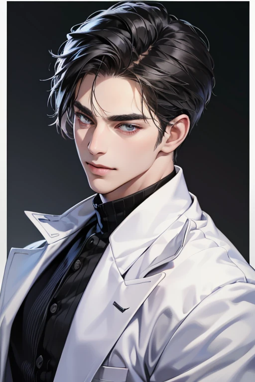 (best quality,4k,8k,highres,masterpiece:1.2),ultra-detailed,(realistic,photorealistic,photo-realistic:1.37),30 year old man,3 day beard,handsome anime,portraits,strong,masculine,dark hair,sharp jawline,mesmerizing eyes,perfectly styled hair,cool anime outfit,confident expression,vibrant colors,dynamic lighting, CEO and expression smile in love.
