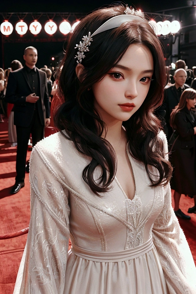 1 woman, 1 man, ideal , dress, Red carpet background, couple, Instagram Filter,