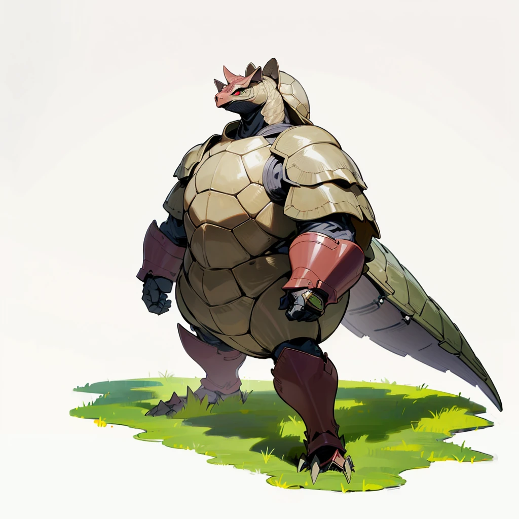 (Random Evolution, Colossal turtle mixed with big Armadillo), armor Titan, full body version, yellow and black color skins, (his body stands straight), (tall), (full red eyes), (Grassroots), no background