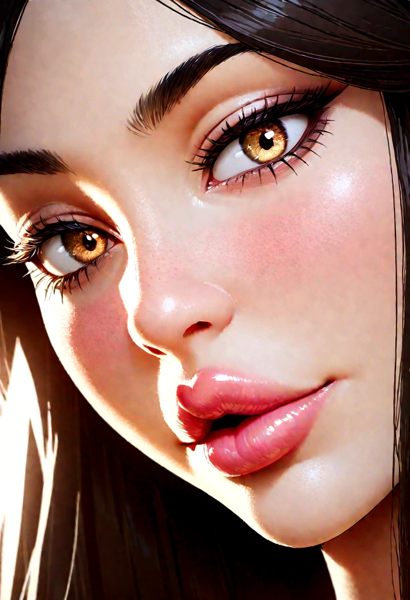 (Madison Beer: 0.9), perfect female face by ai close up portrait, masterpiece, UHD, beautiful cinematic lighting, best quality, b1mb0, thick lips, huge lips, extremely high prominent cheekbones, detailed face, realistic face, beautiful detailed eyes, high contrast, heavy pink blush, skindentation, realistic, sexy positive canthal tilt eyes, close up