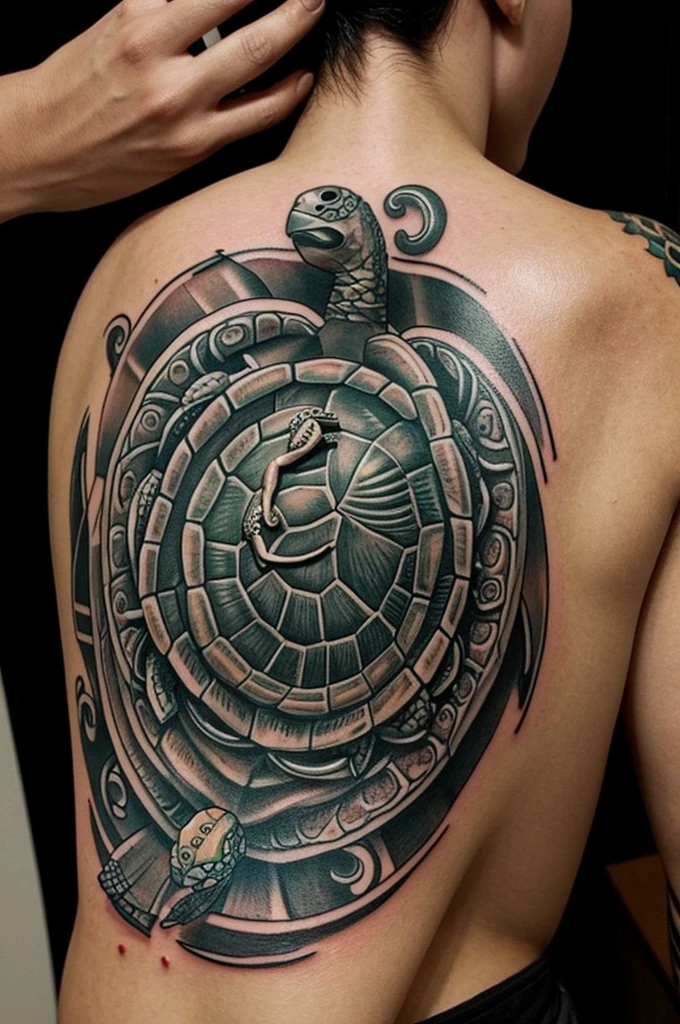 A tattoo idea: a turtle with a medusa on top of his shell