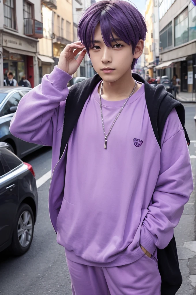 A purple-haired boy