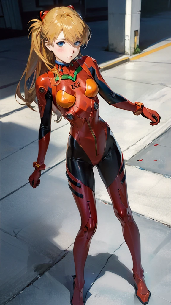 ((Highest quality)), ((masterpiece)), (detailed: 1.4), 3d, Asuka Langley Soryu, Asuka, High resolution (High Dynamic Range), Ray Tracing, NVIDIA, Super Resolution, Unreal 5, Scattered beneath the surface ,PBR Texturing, Post-processing, Anisotropic Filtering, Depth of written boundary, Maximum sharpness and sharpness, Multilayer Texture, Albedo and Specular Maps, Surface Shading, Accurate simulation of light-matter interactions, Perfect proportions ,Octane Rendering,Two-tone lighting,wide aperture,Low ISO,White balance,Three-part method,8K RAW,(masterpiece: 1.4, Highest quality), (Intricate detailed), Unity8k wallpaper, 非常にdetailedな, Beautiful and mysterious, detailed background, Realistic, alone, Perfectly detailed face, detailedな青い目, 非常にdetailedな, blush, hair ornaments, Chignon Mahogany Hair, (blonde), Plug Suit 02, Shikinami Asuka Langley, Evangelion, A slim , Full Body Suit, Black background, Above the waist,A composition that shows the whole body,