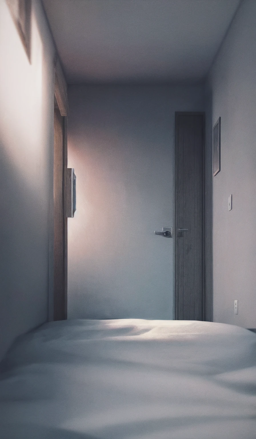 male, so sad, upset, weak, He is alone in the dark, Everything in the room is gray., 3d. 4K.