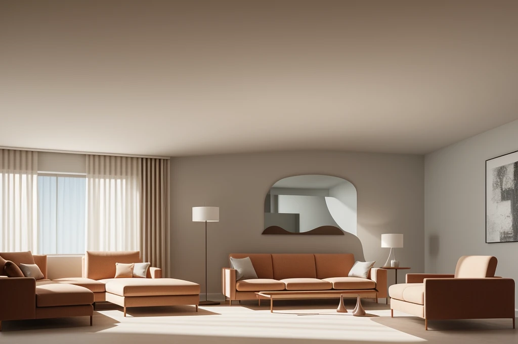 In a modern living room designed by renowned architects, the sleek lines and minimalist aesthetics come to life in a digital illustration reminiscent of M.C. Escher's mind-bending art. The room's intricate geometry, furniture placement, and interplay of light and shadow create an illusion of endless space and complexity. The color temperature leans towards cool tones, enhancing the sense of contemporary elegance. Faces of imaginary occupants reveal a mix of awe and contemplation, perfectly complementing the surreal atmosphere. The lighting is soft, casting subtle gradients across the surfaces, contributing to the dreamlike ambiance