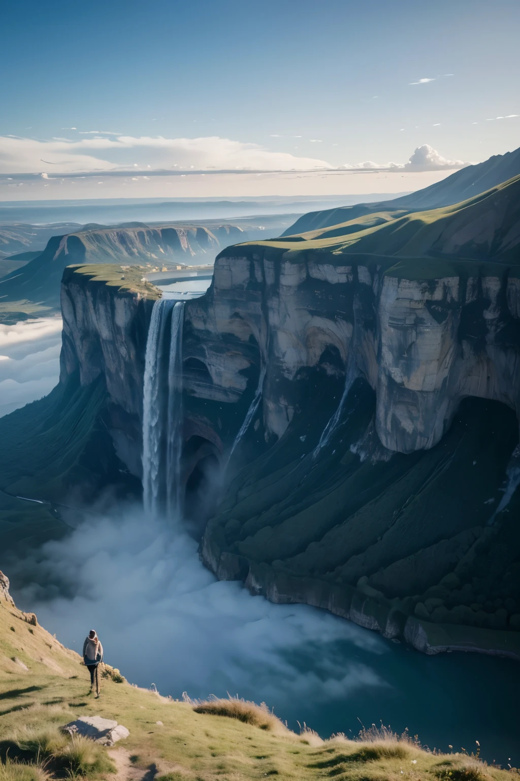 ({{high resolution,}},work of art,ultra detali,best qualityer,8K)nube, sky, cenáRiu, giorno, cerulean_sky, moutain, nubey_sky, plein-air, waterfall, fancy, horizon, cliff, stone, water, paisaje, moutainous_horizon, ocean, Tree, Riu, floating_insula