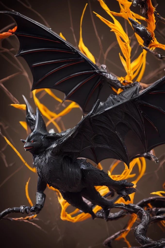 Licorice bat, 1 bat, bat made of licorice, wings made of licorice, ears made of licorice, swirling teeth made of licorice, dynamic movement, bat, animal ,ConceptArt, (Masterpiece, Best Quality, Illustration, Fine Detail), ((Very Detailed CG Unity 8k Wallpaper, High Resolution)), High Saturation, Low Brightness