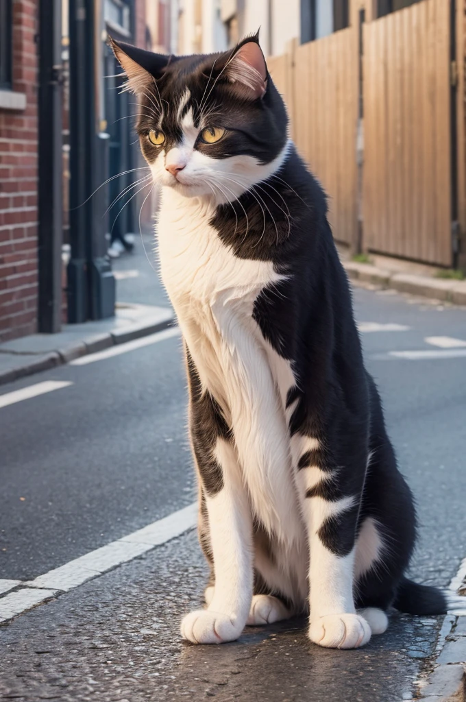 create a photo of a cat crying in the street