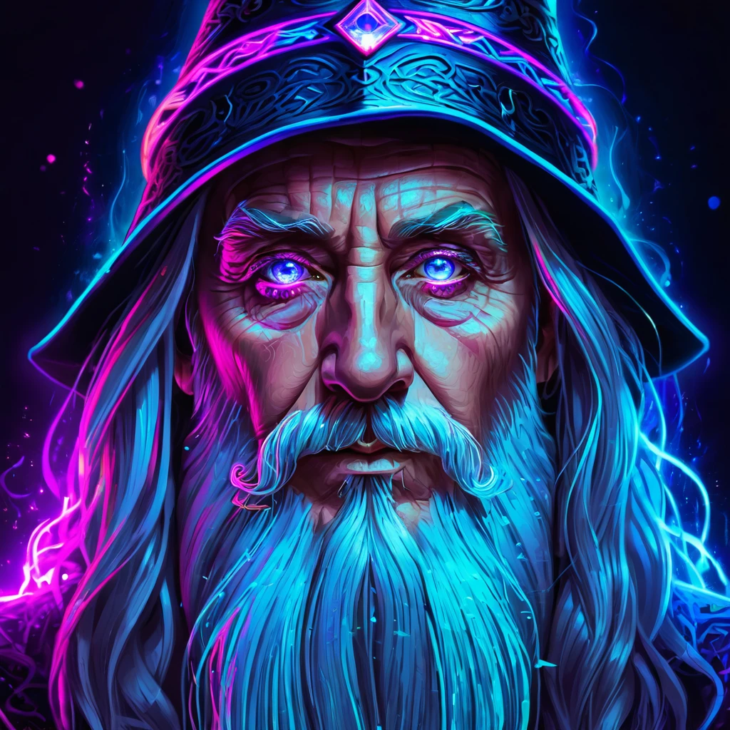 art of a wizard with neon colored eyes 