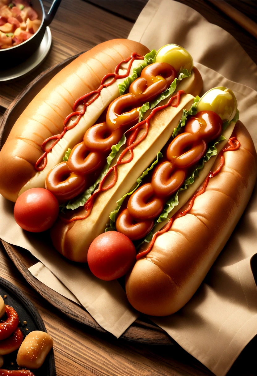 A HOTDOG falling into juicy pieces., tasty, hot, promotional photo, intricate details, HDR, cinematographic, Adobe Lightroom, Very detailed
