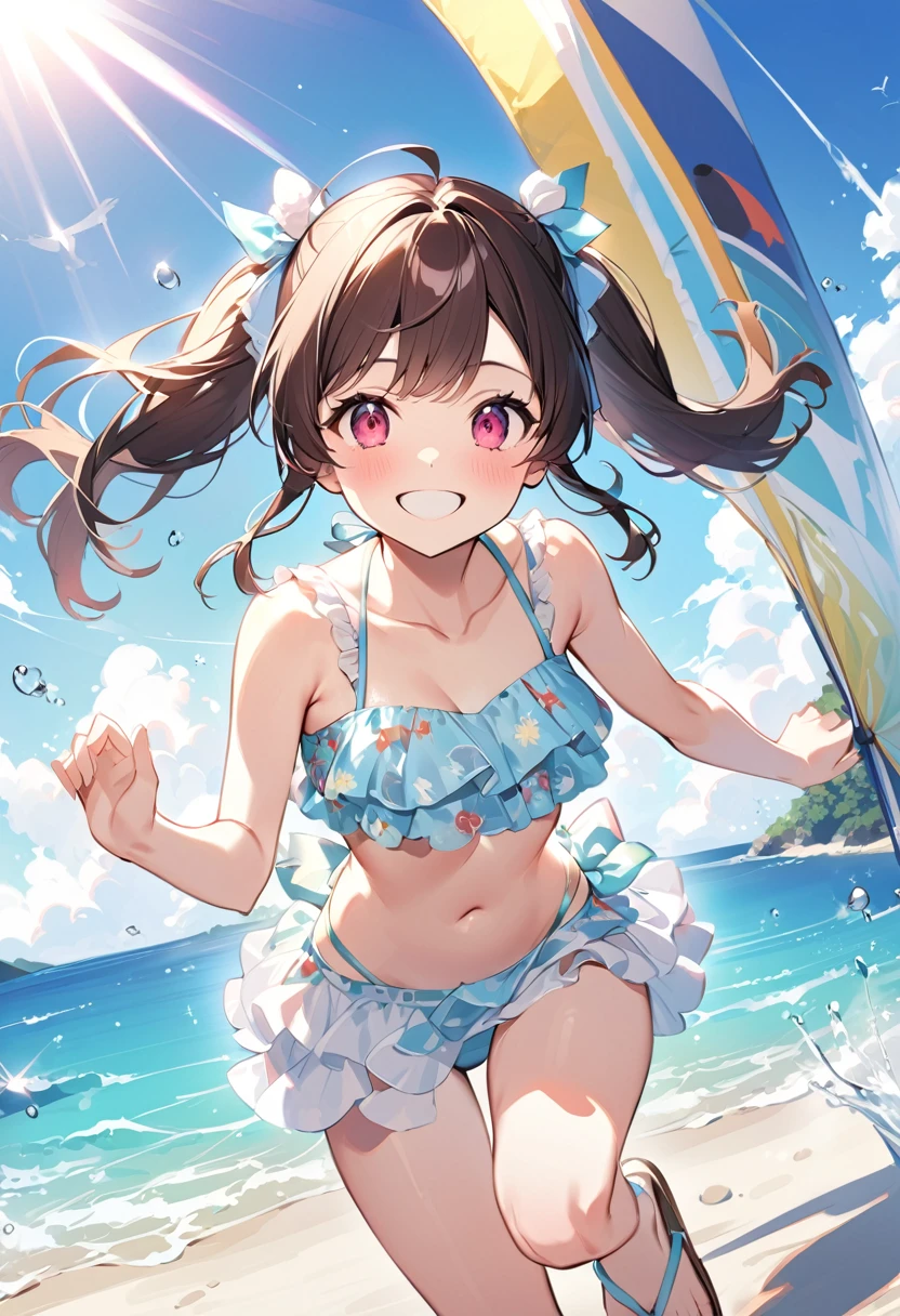 Highest quality、High resolution、Detailed Background、Beautiful face in every detail、Teenage beauty、cuteカラーの髪色、Brown Hair、Black Hair、Bobcut、ponytail、Twin tails、A big smile、Uplifting、
Summer sun、Shining Sea、Walking on the beach、Enjoy splashing around on the shore、Take off your sandals and jump into the sea、Running around holding hands with friends、Smiling and innocent play、Endless blue sky and sea、Everlasting summer memories、

(Innocent girls playing:1.5)、

Vivid color frill bikini、Cute frilled bikini、Striped one-piece swimsuit、Ribbon design tankini、Bikini with flower print、Floral and tropical bikinis、Even though the design is simple, the pattern creates a cute look.、cute