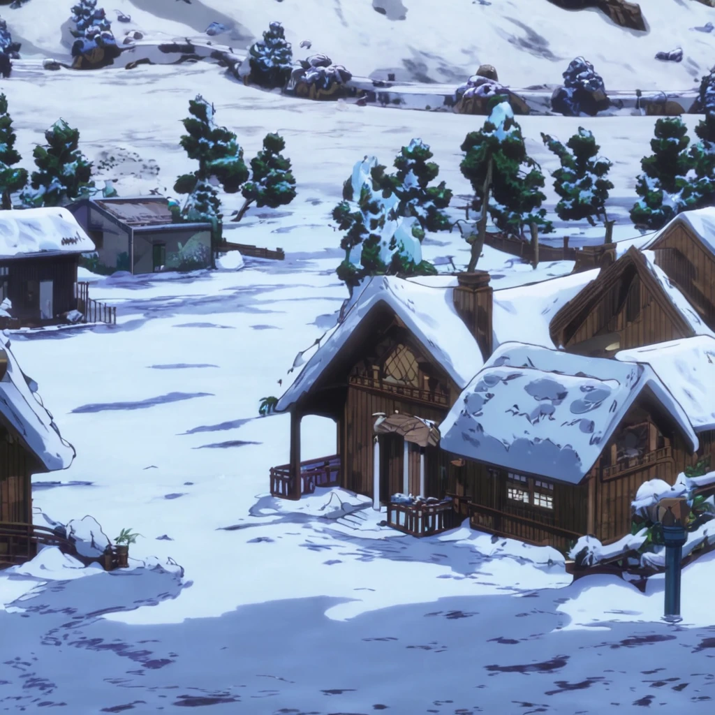 a white and brown cottage house in the middle of snow biome, Jojosostyle ✨