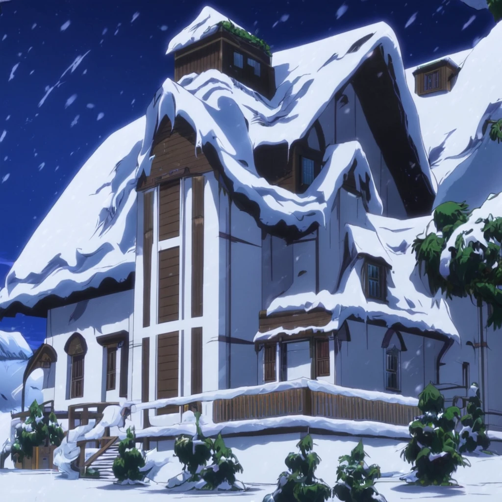 a white and brown cottage house in the middle of snow biome, Jojosostyle ✨