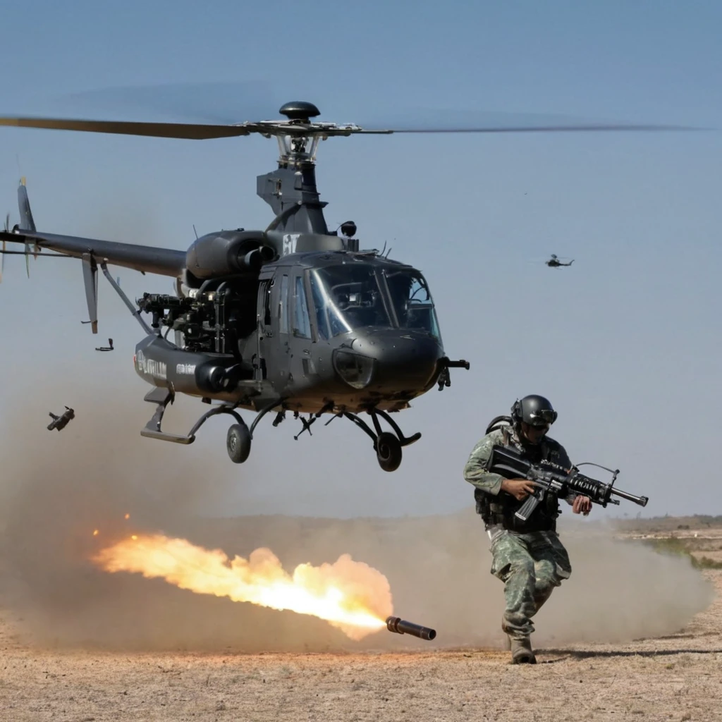 Minigun firing from helicopter to ground
