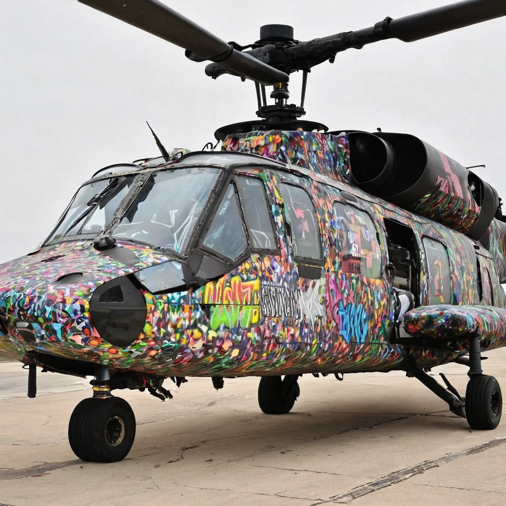 Graffiti covered ah 64 helicopter