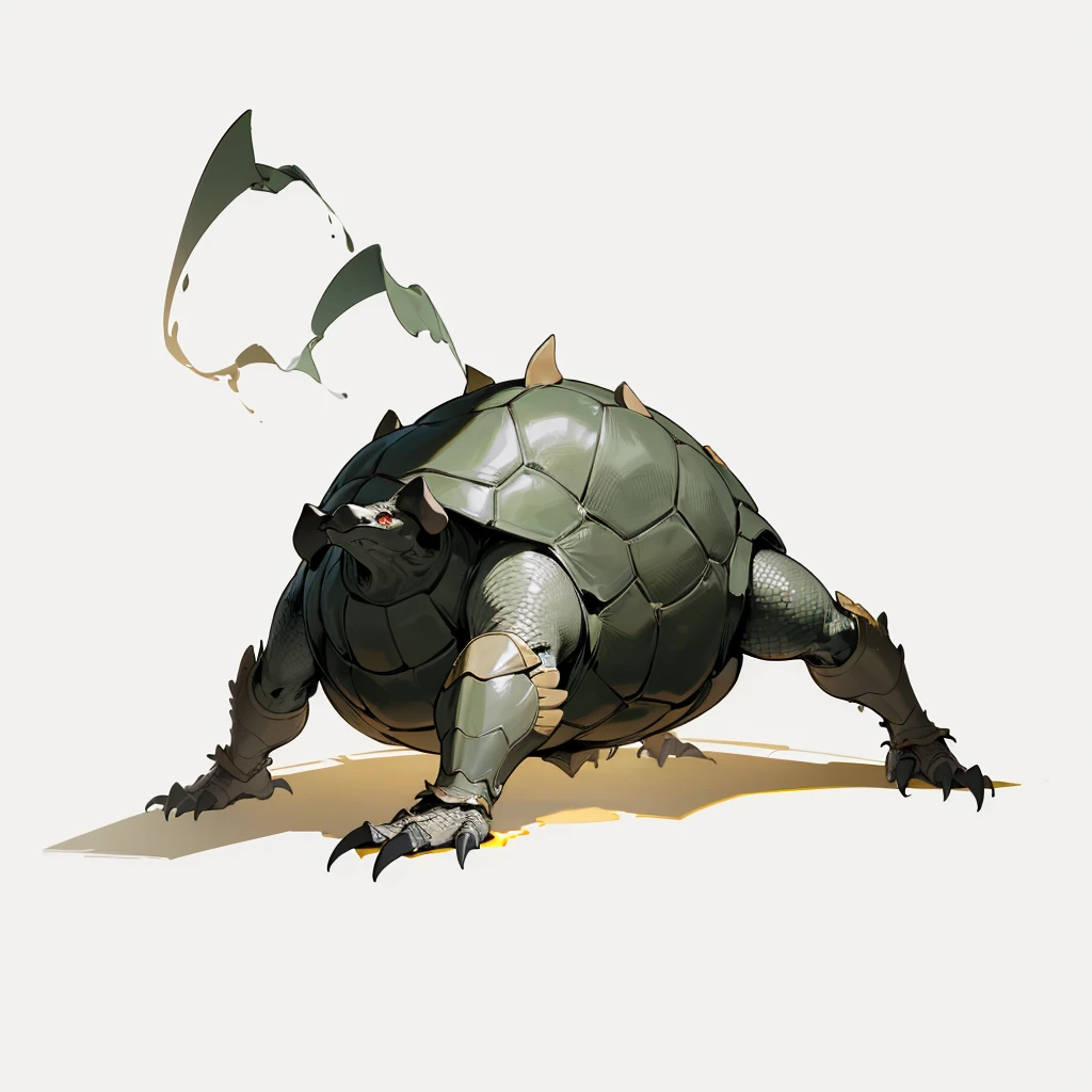 (Random Evolution, Colossal turtle mixed with big Armadillo), armor Titan, full body version, yellow and black color skins, (his body stands straight), (tall), (full red eyes), (Grassroots), no background