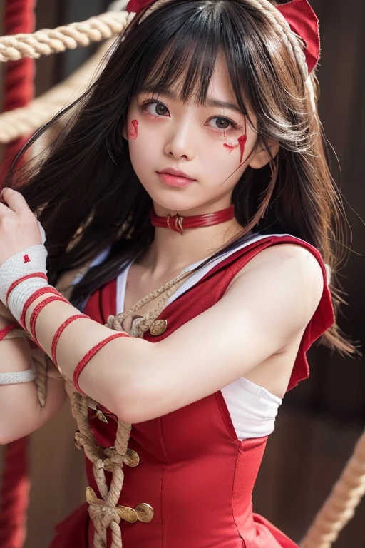 (Very detailed),Mid-chest, Detailed hands, Sailor Mars
,I'm injured、(((Crippling)))、(((Her costume is torn and her skin is showing)))、Bleeding、enduring pain、(((Hands tied)))、(((Under heavy enemy attack)))、(((Being tied up with rope)))、(((I've been punched in the stomach)))、(((Color)))、(((I can't put any strength into it)))、The skirt flips up、alone、(((The colors of the motif are faithful)))、Fall to the floor