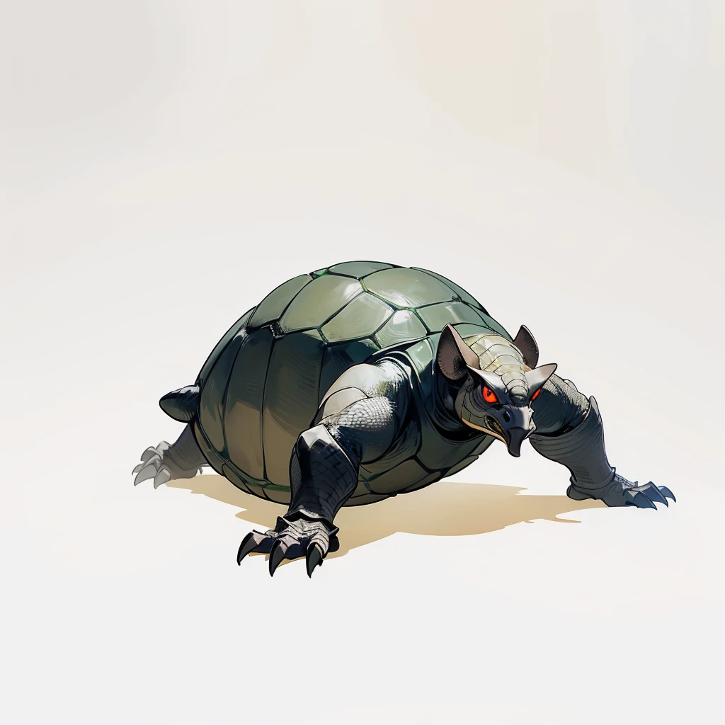(Random Evolution, Colossal turtle mixed with big Armadillo), armor Titan, full body version, yellow and black color skins, (his body stands straight), (tall), (full red eyes), (Grassroots), no background