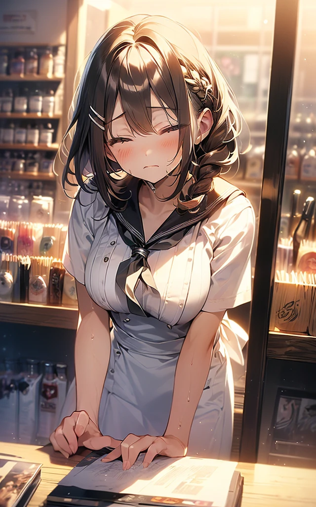 (must be follow these prompts:2.2),masterpiece,best quality,extremely detailed,(in her clothing:3.0),(in her formal styled business suit clothing:2.6),(adorable expression:2.5),(usual face:2.2),(displayed one girl on single picture:2.4),(black hair:2.1),(A short, slightly plump new employee in a business suit working in modern Tokyo:2.2),(The new employee is short and wears a business suit that looks ready to burst.:2.1),(A cute moan like a young girl:2.1),(The new employee was covered in very pale amber-colored semen that had soaked into his clothes.:1.5),(The new employee is wearing a business suit that has been stained with a slightly brownish-yellowish stain from a previous .:1.8),(The new employee's breasts, covered by her business suit, are bulging out due to her strong sexual desire.:1.9),(Lewd love juices dripping down the inner thighs of his dark grey trousers:2.1),(in her clothing massively ejaculated:2.6),(in her clothing over and over again ejaculated:2.4),(seminal frousy girl:1.9),(in her clothing unbelievably ejaculated:2.4),(men's elected twangers were inserted her:2.3),(in her clothing massively ejaculated:2.2),(A new employee with a plump, round body:2.3),(she was already stroked up to the depth intervaginal sensual spot:1.7),(notably buldged up her inner labia majora:2.6),(A young, shy moan:1.5),(having big breasts in her clothing:2.5),(A new employee with a very innocent look while working in the office:2.3),(The new employee is short but has a slightly plump body.:2.1),(The crotch of his dark grey trousers is heavily discolored with love juice stains.:2.5),(The new employee is convulsing and dripping love juice from her pussy, which is hidden under her pants.:1.8),(The new employee's dark grey trousers, tightly encircling her plump thighs, are damp with lascivious secretions.:1.9),(The new employee endures the slush between his legs by keeping his dark grey trousers on tight.:2.5),(The corner of a young girl's body々A new employee whose entire body was toyed with by the lewd urges that wriggled wetly.:1.7),(A new employee who is always holding his crotch over his dark grey trousers:1.7),(A moan filled with childish embarrassment:1.5),(The new employee's suit-covered breasts and nipples are bulging with lust.:1.8),(The new employee's lewd body beneath her clothes is swelling slightly with her lascivious reaction.:1.6),(The new employee works very diligently.:2.5),(The new employee has short, thick legs.:2.2),(first time々New Employees:2.2),(she looks like japanese idol:2.3),(The dark grey trousers are made of a durable fabric that will never tear.:4.3),(Her bursting breasts are completely hidden under a dark grey office suit:2.4),(she looks like a lolita:2.0),(All of this happened to the new employee himself, not anyone else.:2.1),(Slimy semen was leaking from the crotch area of his dark grey trousers.:1.6),(tough business suit:2.2),(Make sure to depict the face:5.3),(Calm expression:4.3),(Innocent face:3),(The story focuses on just that one new employee.:3.3),(The only characters that appear are the new recruits.:4.2),(Portrait Style:5)